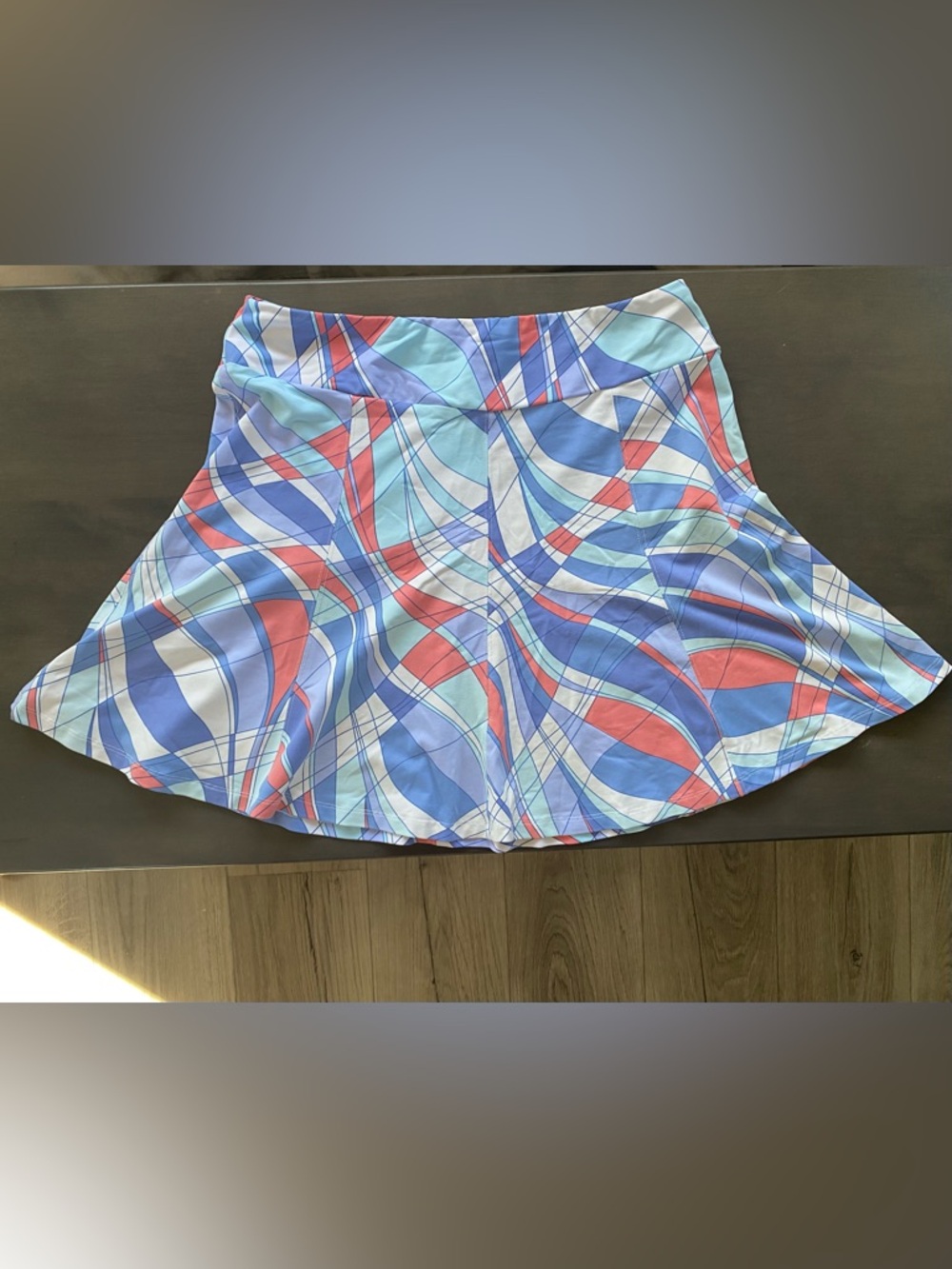 J. McLaughlin Swirl-Print Circle Skirt in Blue, Coral & White